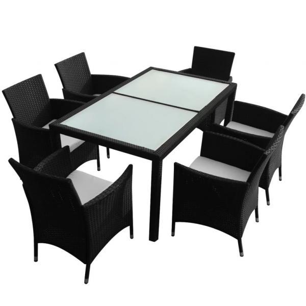 Set Comedor De Jard N Piezas Y Cojines Rat N Sint Tico Negro