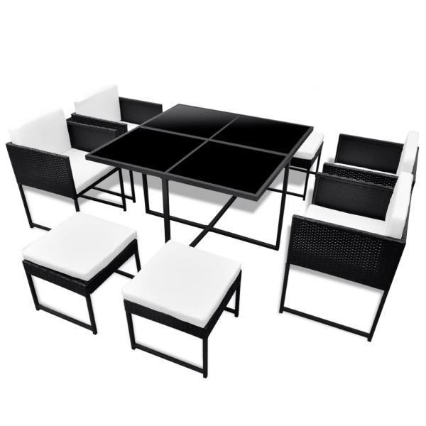 Set Comedor De Jard N Piezas Y Cojines Rat N Sint Tico Negro