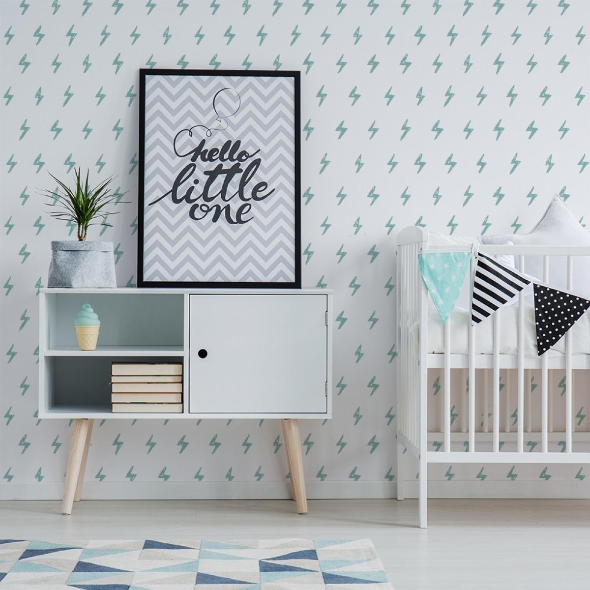 Rollo de dos paneles autoadhesivos canvas RAYOS Y CENTELLAS AGUAMARINA