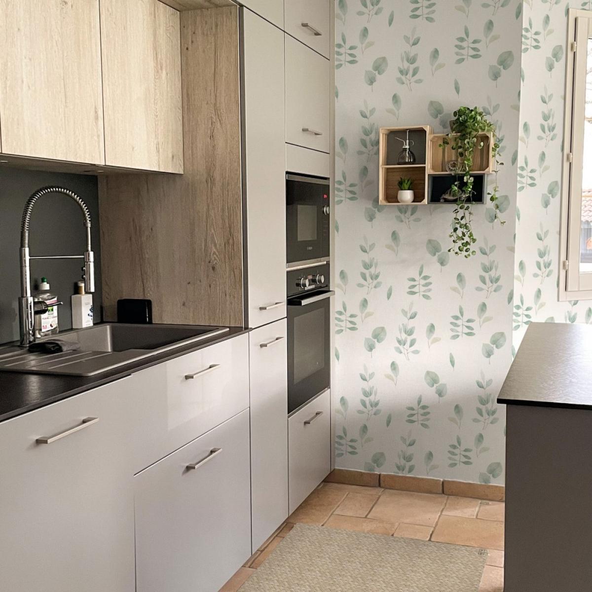 Rollo de papel pintado baño de dos paneles autoadhesivos canvas EUCALIPTO