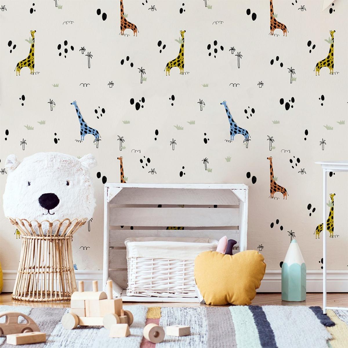 Rollo de papel pintado infantil de dos paneles autoadhesivos canvas GIRAFFUN