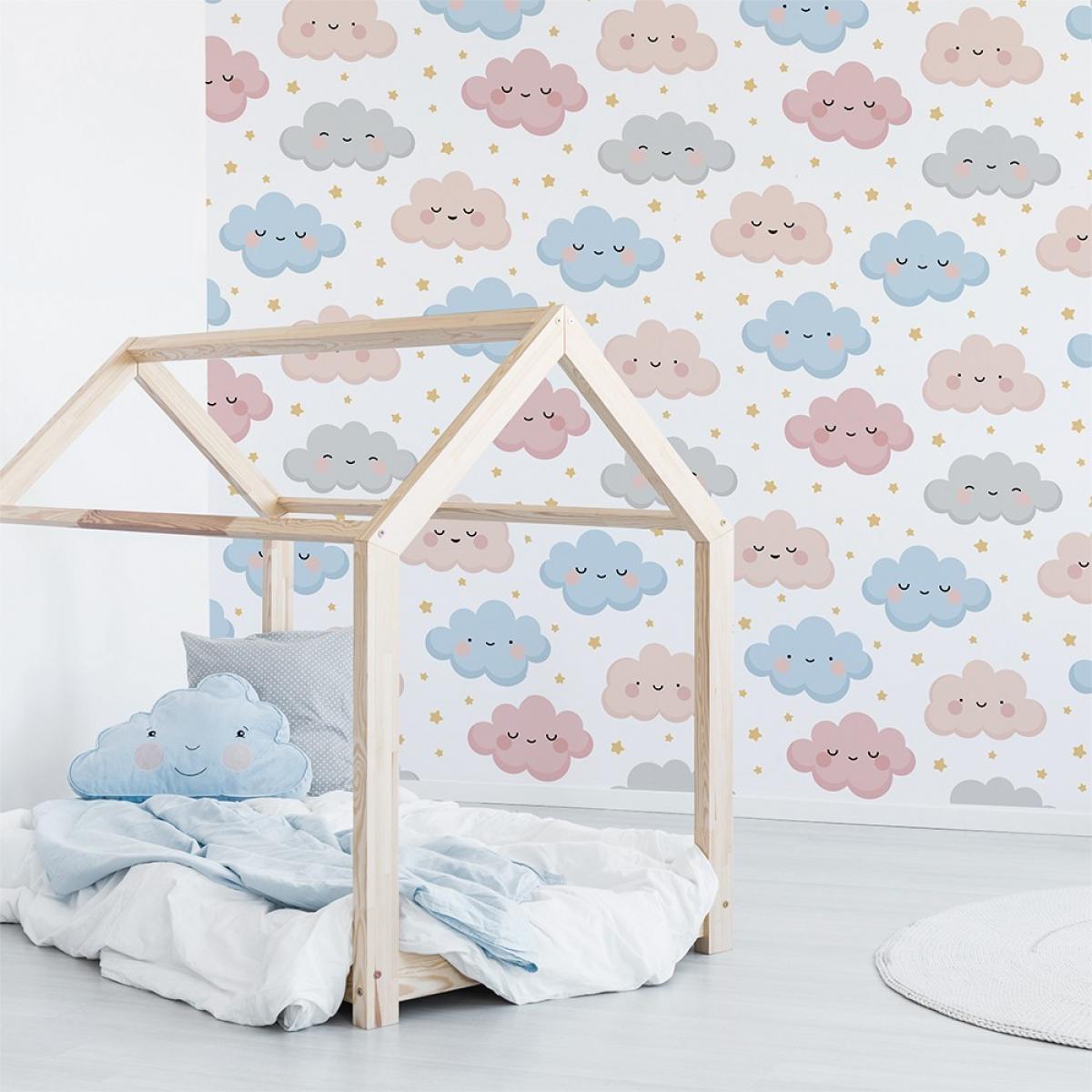 Rollo de papel pintado infantil de dos paneles autoadhesivos texart NUVOLS