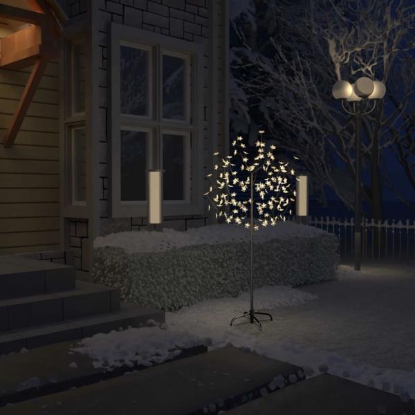 Árbol de Navidad 120 LEDs blanco cálido flores de cerezo 150 cm