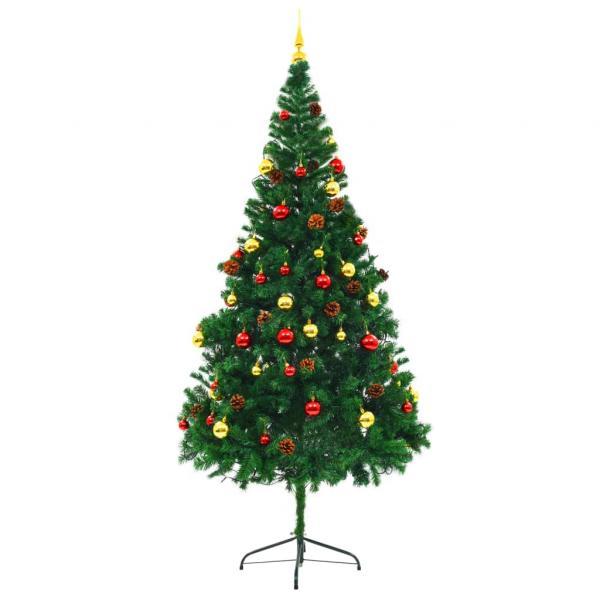 Árbol Navidad artificial decorado bolas luces LED 210 cm verde