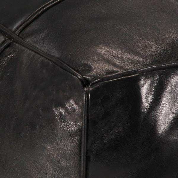 Puf negro 60x60x30 cm cuero auténtico de cabra 