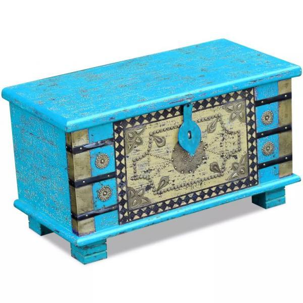Baúl de almacenamiento madera de mango azul 80x40x45 cm