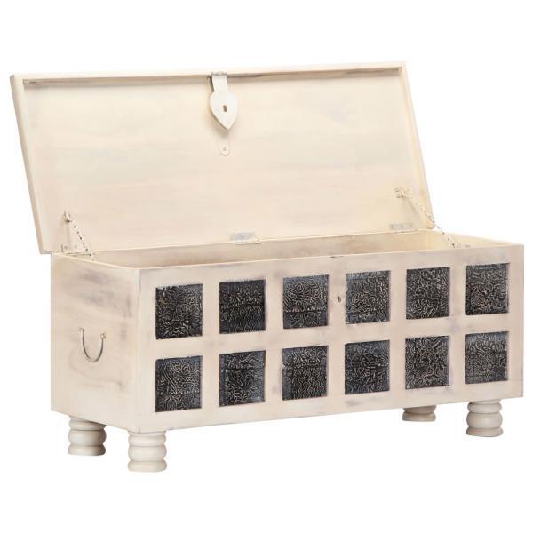 Caja de almacenaje madera maciza de acacia 110x40x45 cm blanco