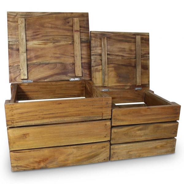 Set de 2 cajas de almacenaje de madera maciza reciclada