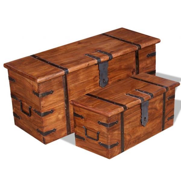 Conjunto 2 baúles de almacenaje madera acacia acabado Sheesham