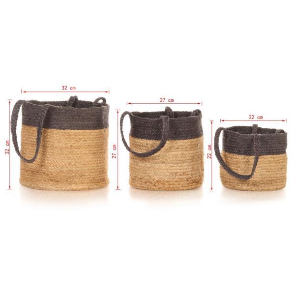 Cestas de almacenaje hechas a mano gris oscuro natural 3 piezas