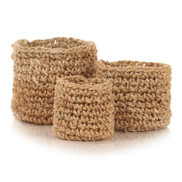 Set cestas almacenamiento 3 piezas hechas a mano yute natural