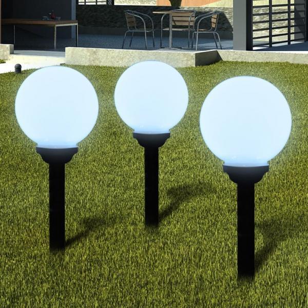 Lámpara solar de jardín en forma de bola con LED, 20 cm, 3 unidades