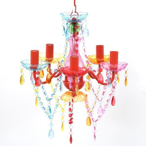 Lámpara araña de techo con cristales de varios colores 5 bombillas