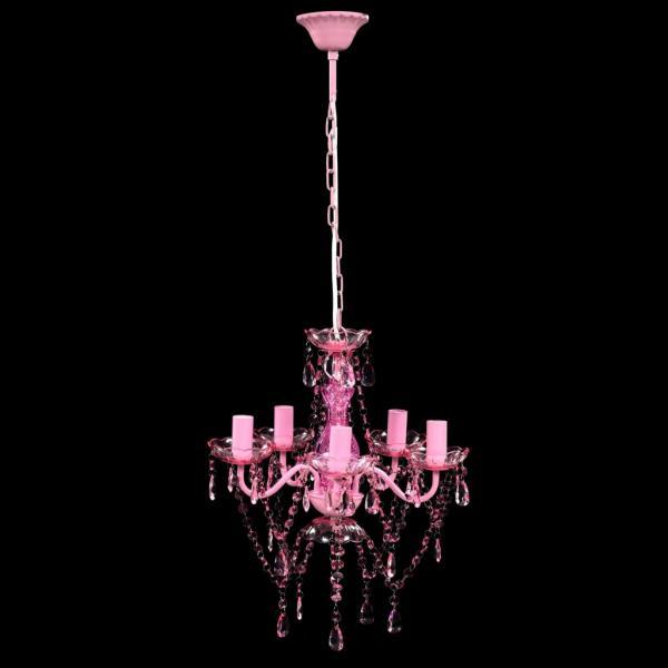 Lámpara de araña de cristal 5 bombillas rosa