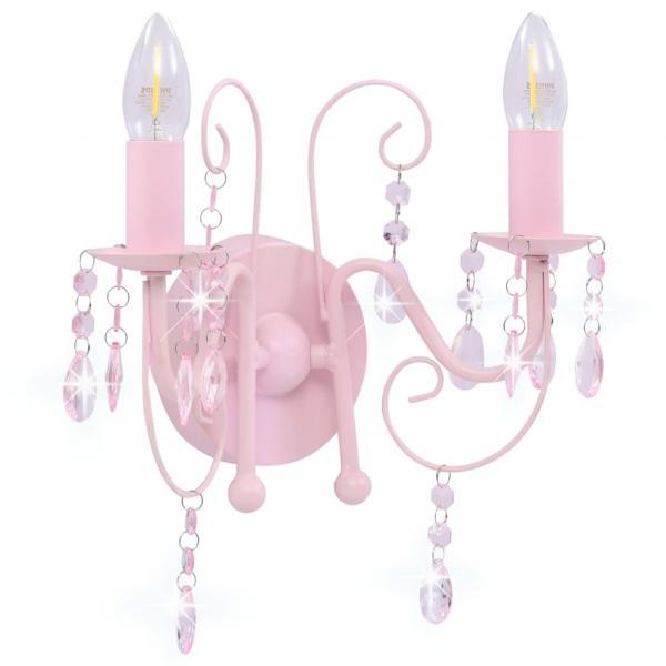 Lámpara de pared con cuentas rosa con 2 bombillas E14
