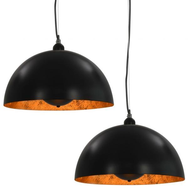 Lámparas de techo 2 uds semiesféricas negro y dorado 40 cm E27