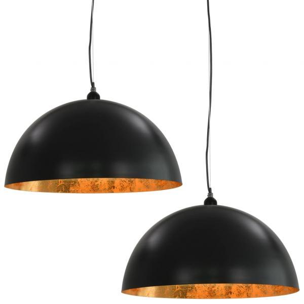 Lámparas de techo 2 uds semiesféricas negro y dorado 50 cm E27