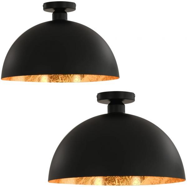 Lámparas de techo 2 uds semiesféricas negro y dorado E27