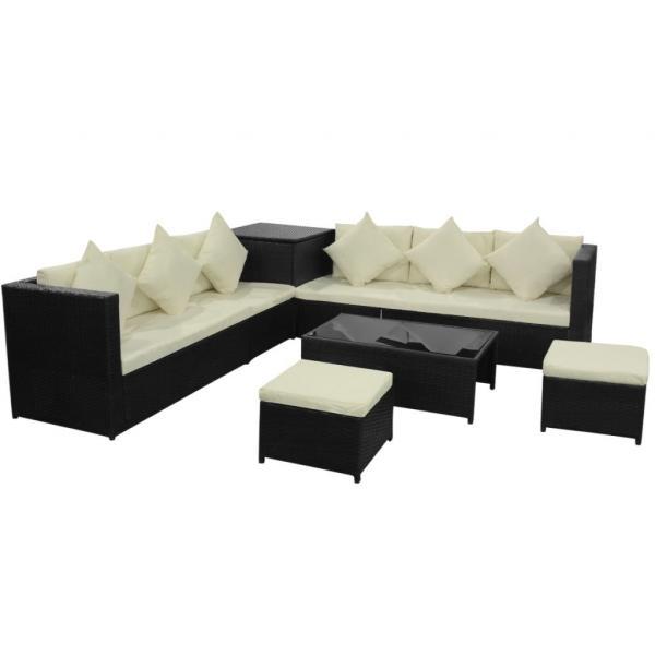 8 piezas Muebles de jardín y cojines ratán sintético negro