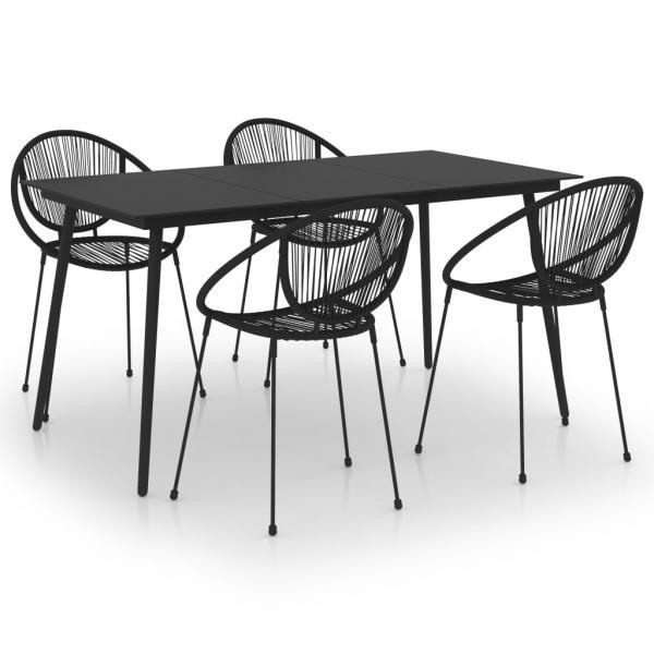 Juego de comedor de jardín 5 piezas ratán PVC negro