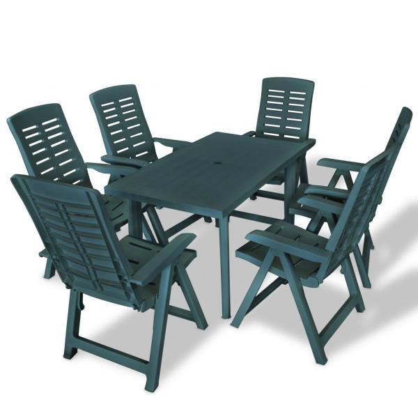 Juego de comedor de jardín 7 piezas plástico verde