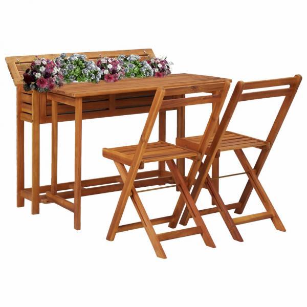 Mesa de bistró con 2 sillas y jardinera madera maciza de acacia