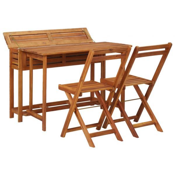 Mesa de bistró con 2 sillas y jardinera madera maciza de acacia