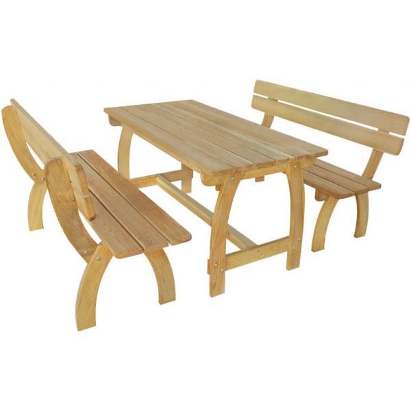 Mesa de jardín con 2 bancos madera de pino impregnada 