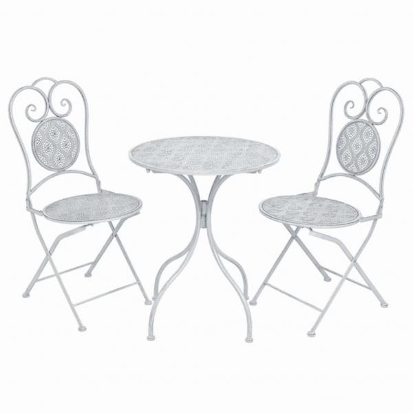 Mesa y sillas bistró de jardín 3 piezas acero blanco grisáceo