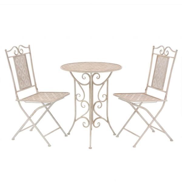 Mesa y sillas bistró de jardín 3 piezas acero blanco