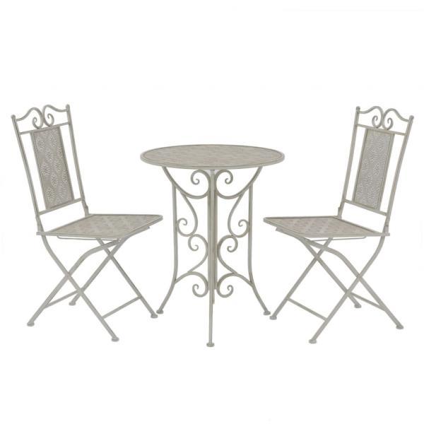 Mesa y sillas bistró de jardín 3 piezas acero gris