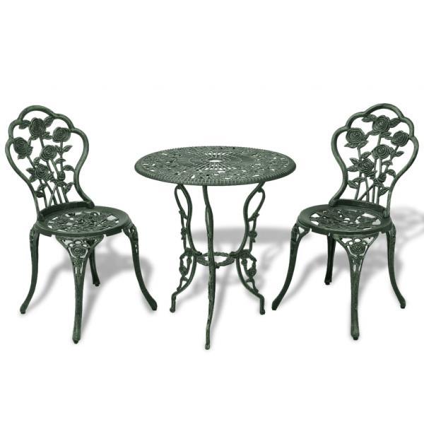 Mesa y sillas bistró de jardín 3 piezas aluminio fundido verde