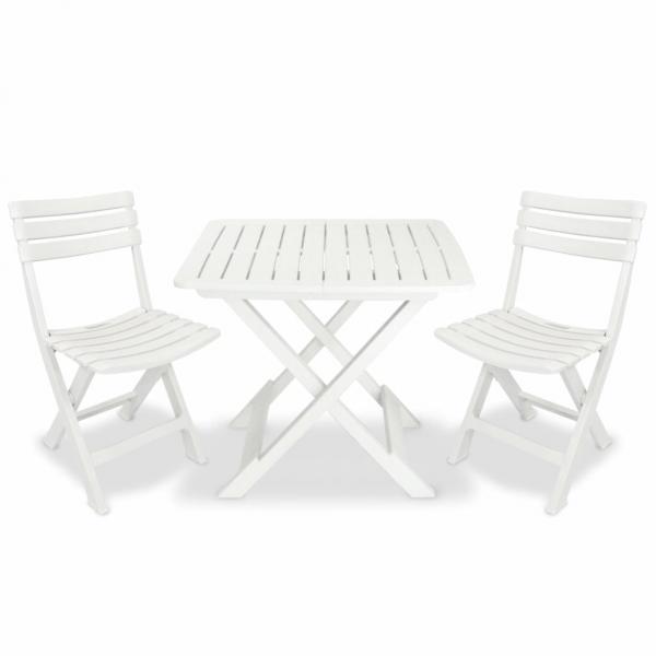 Mesa y sillas bistró de jardín plegables 3 pzas plástico blanco