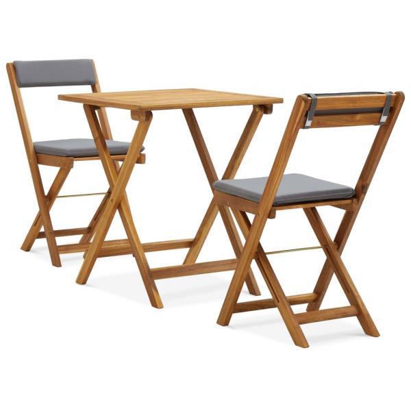Mesa y sillas bistró plegables 3 pzas y cojines madera maciza