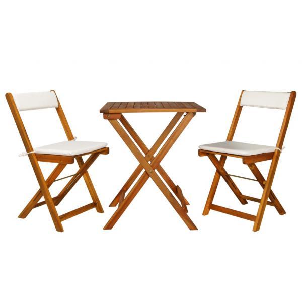 Mesa y sillas bistró plegables 3 pzas y cojines madera maciza_1