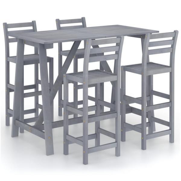 Mesa y sillas de bar de jardín 5 pzas gris madera maciza acacia