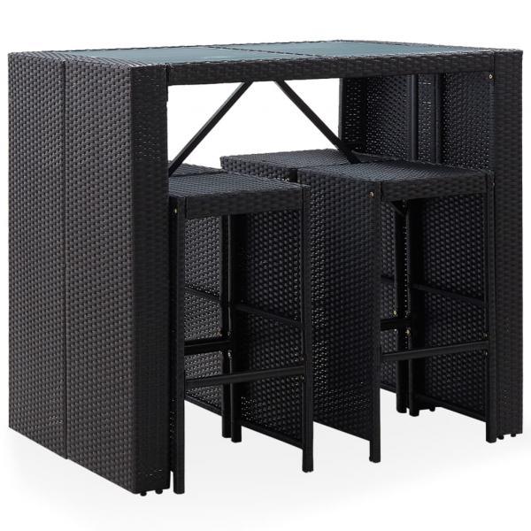 Mesa y sillas de bar jardín 5 pzas ratán sintético vidrio negro