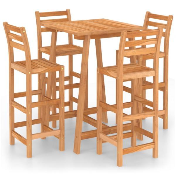 Mesa y sillas de bar para jardín 5 pzas madera maciza de acacia
