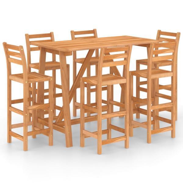 Mesa y sillas de bar para jardín 7 pzas madera maciza de acacia