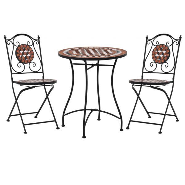 Mesa y sillas de bistró 3 piezas con mosaico cerámica terracota 