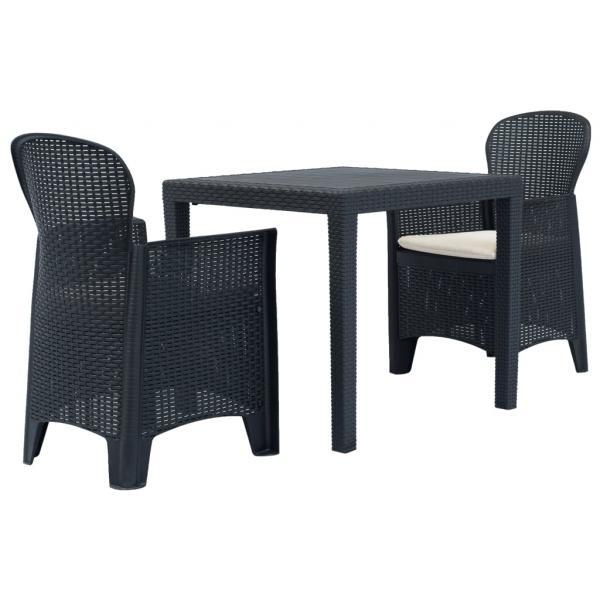 Mesa y sillas de jardín 3 piezas plástico gris aspecto ratán