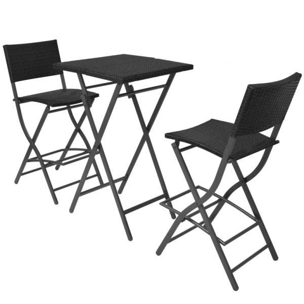 Mesa y sillas de jardín plegables acero poli ratán negro