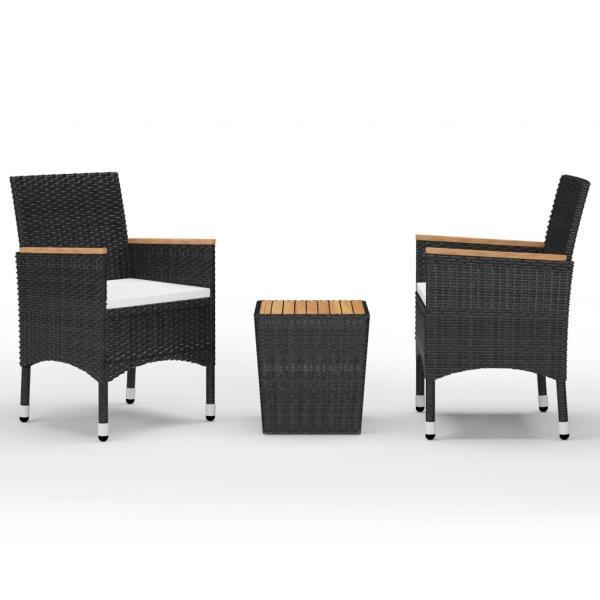 Mesa y sillas jardín 3 pzas ratán sintético madera acacia negro