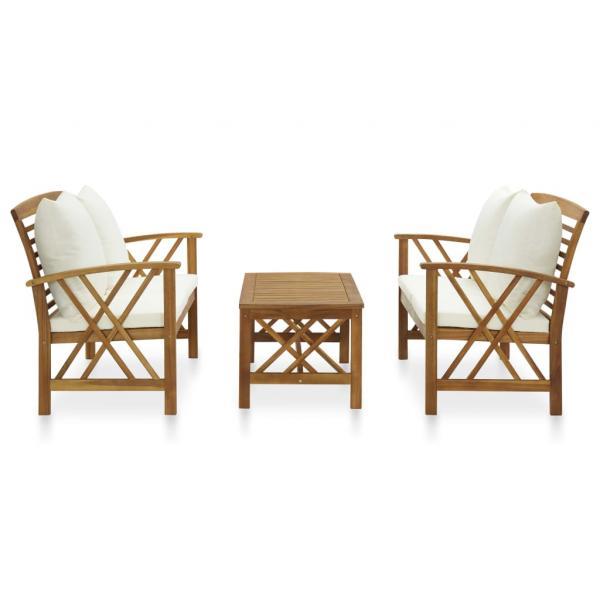 Muebles de jardín 3 piezas con cojines madera maciza de acacia 