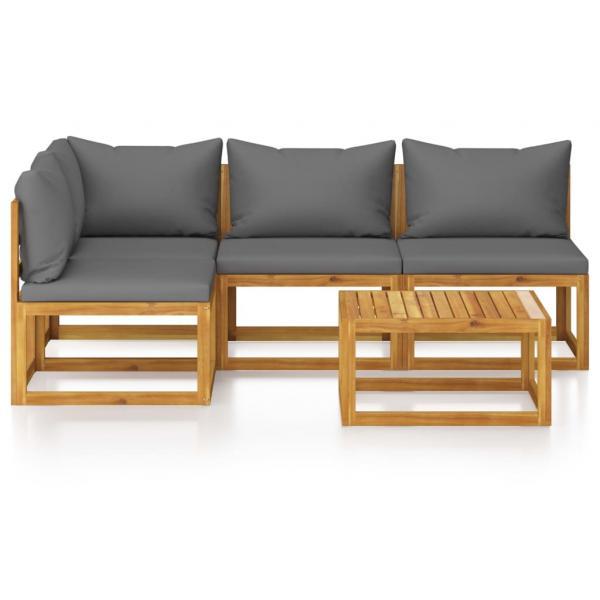 Muebles de jardín 5 pzas cojines madera maciza de acacia 