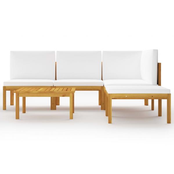 Muebles de jardín 6 pzas cojines crema madera maciza de acacia 