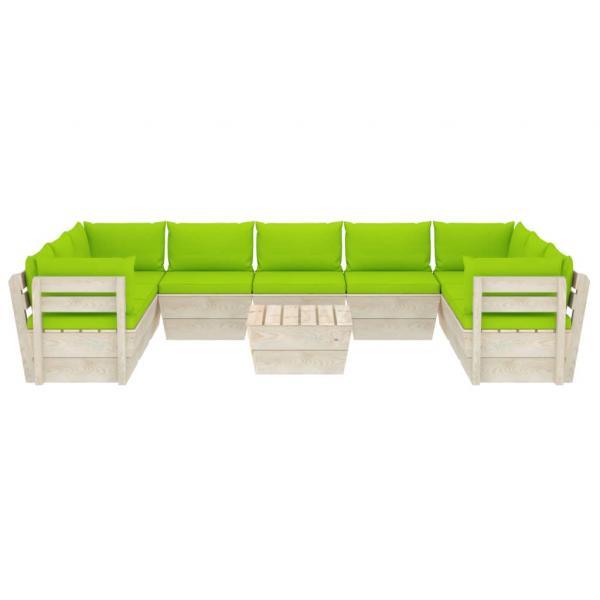 Muebles de jardín de palés 10 piezas y cojines madera de abeto_11