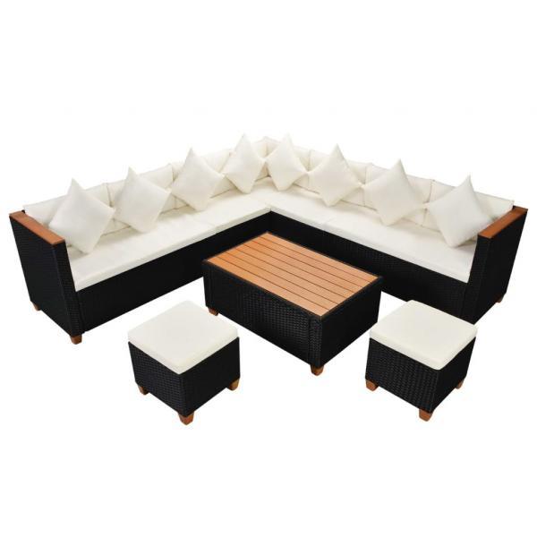 Muebles de jardín y cojines 7 piezas ratán sintético negro_2