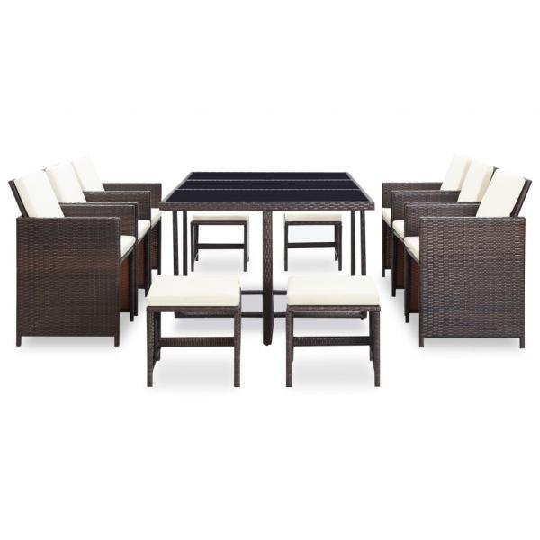 Set comedor de jardín 11 pzas y cojines ratán sintético marrón_1