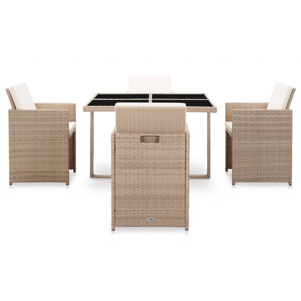 Set comedor de jardín 5 piezas y cojines ratán sintético beige_1